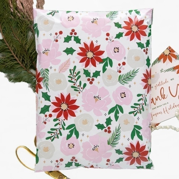 Poly mailer bags 19x24” Festive floral winter flowers 25 count - Picture 1 of 2